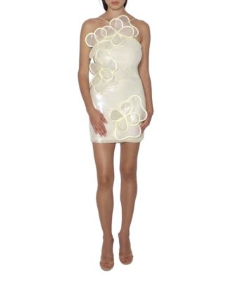 Women's Sequin One-Shoulder Floral-Applique Mini Dress