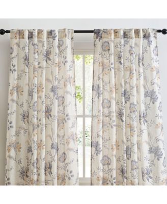 Spring Bloom Linen Floral Print Patterned Curtains - Back Tab Pocket Window Flower Curtains Drapery Panels for Bedroom, Dining Room & Living Room, 2 Panels