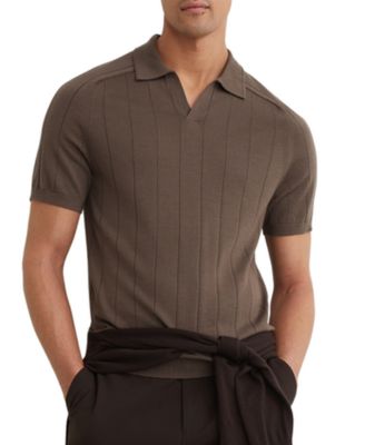Men's Chelmsford Open Collar Wide Rib Merino Wool Jumper Polo shirt
