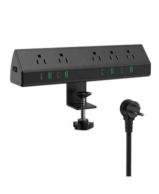 Desk Clamp Mount 45W Fast-Charging Surge Protector Power Strip for Laptops, Tablets & Smartphones