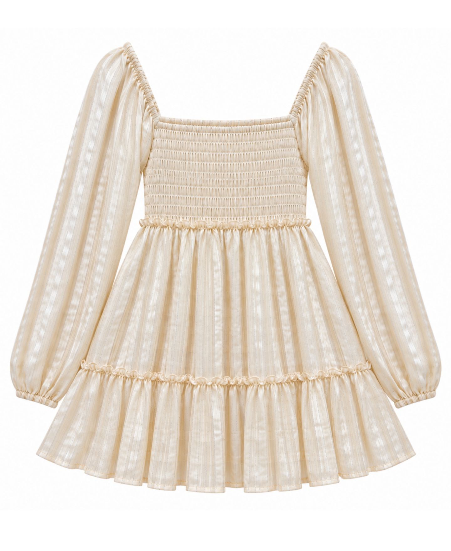 Платье With Jules Lurex-Striped Smocked Bodice Square Neckline Long-Sleeve для девочек, цвет: Слоновая кость / Золотой — фото 1
