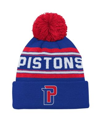 Backboard Jacquard Cuffed Knit with Pom Blue Detroit Pistons Hat