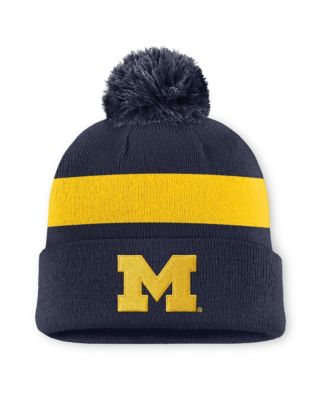 Men's and Women's Navy Michigan Wolverines Primetime Stripe Cuffed Knit with pom Hat