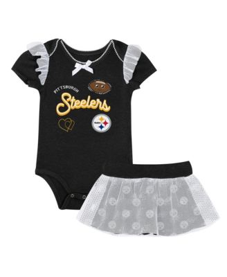 Baby Girls' Black Pittsburgh Steelers Melted Hearts Printed Bodysuit and Skirt Set