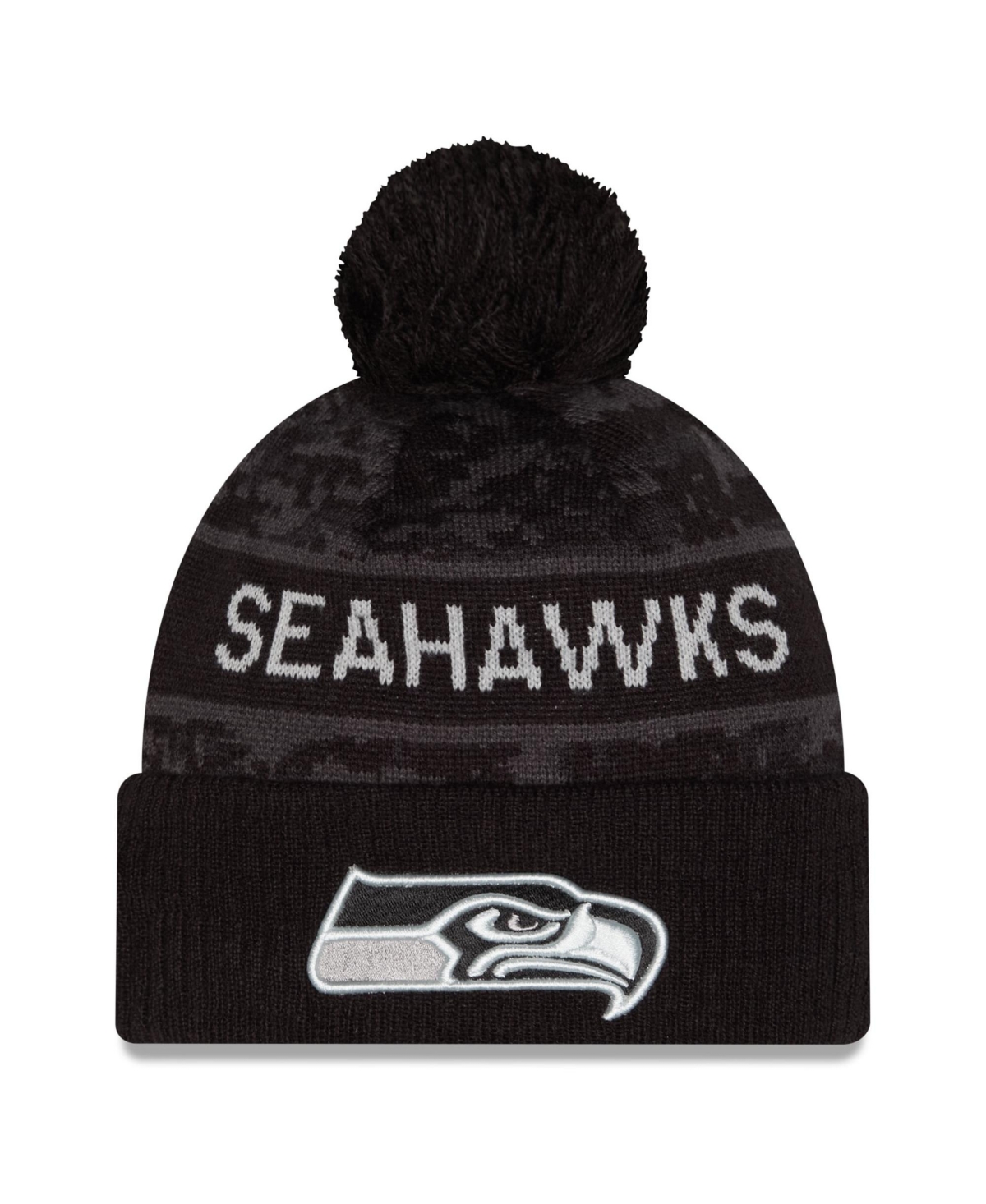 New Era Men's Black Seattle Seahawks 2026 Salute To Service Cuffed Knit with Pom Hat - Black