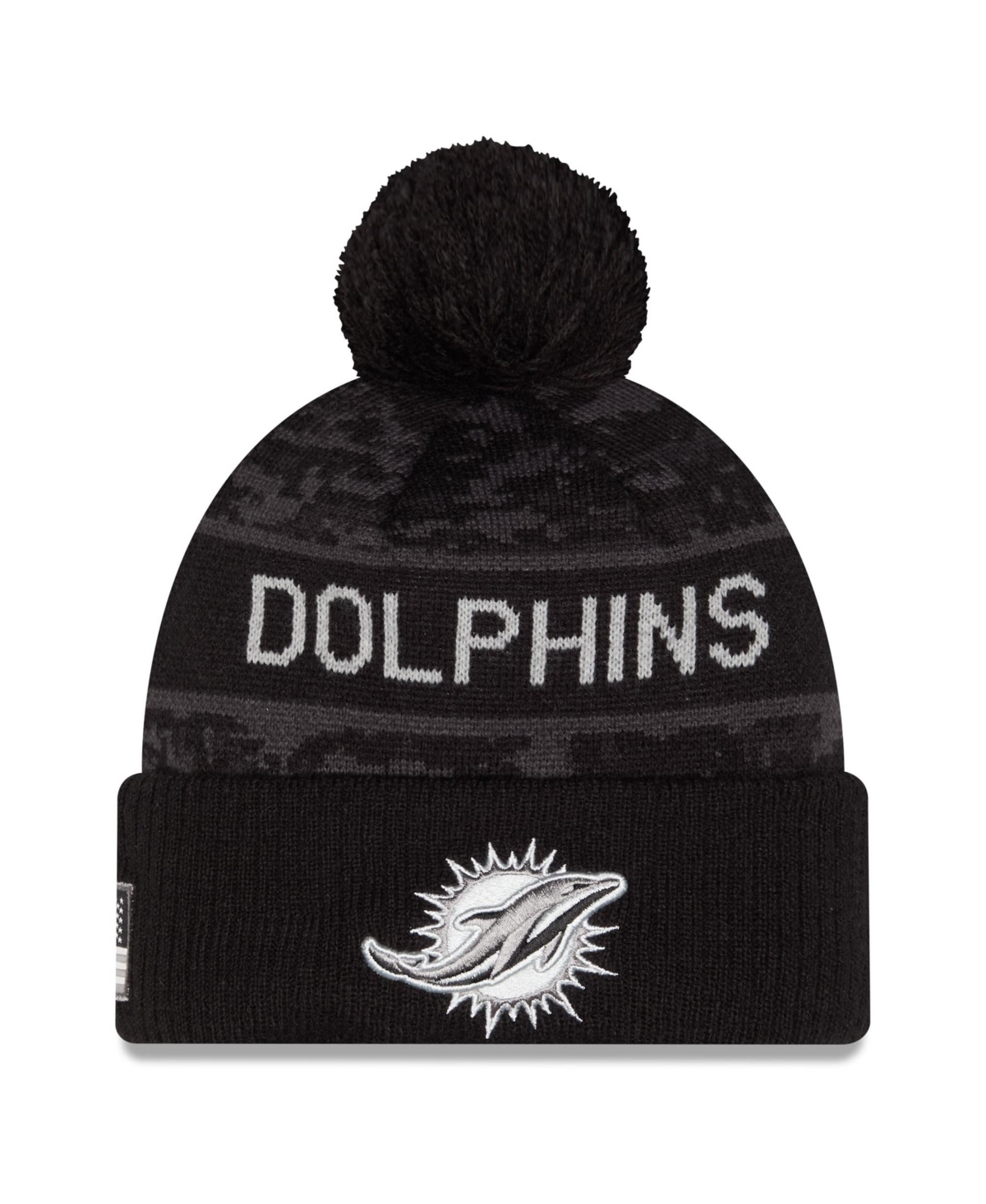 New Era Men's Black Miami Dolphins 2026 Salute To Service Cuffed Knit with Pom Hat - Black