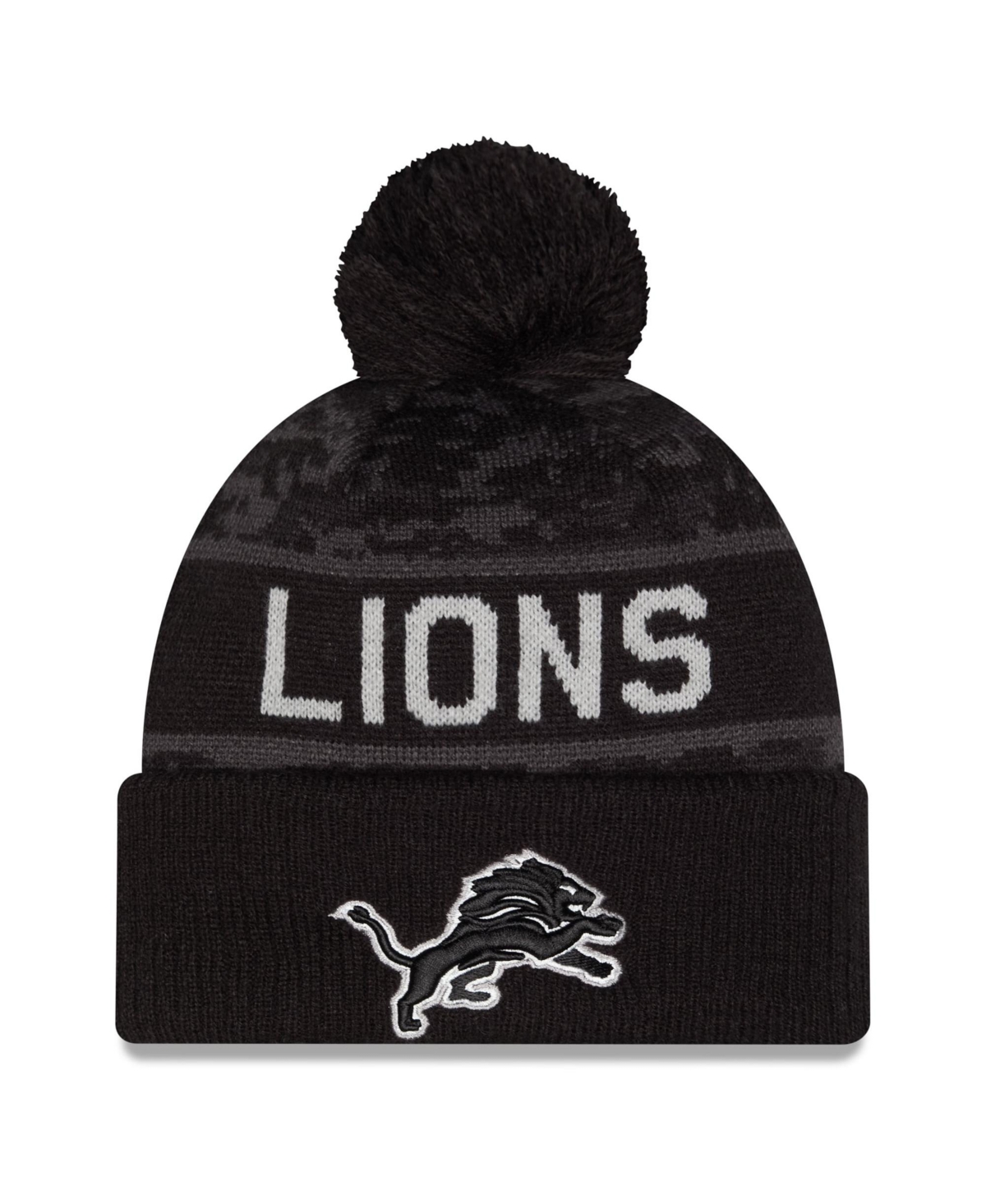 New Era Men's Black Detroit Lions 2026 Salute To Service Cuffed Knit with Pom Hat - Black