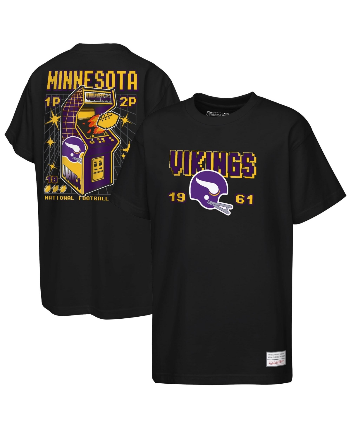 Mitchell & Ness Big Boys' and Girls' Black Minnesota Vikings Retro Arcade T-Shirt - Black