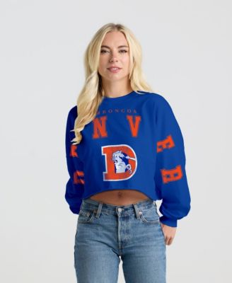 Women's Royal Denver Broncos Cropped Long-Sleeve T-Shirt