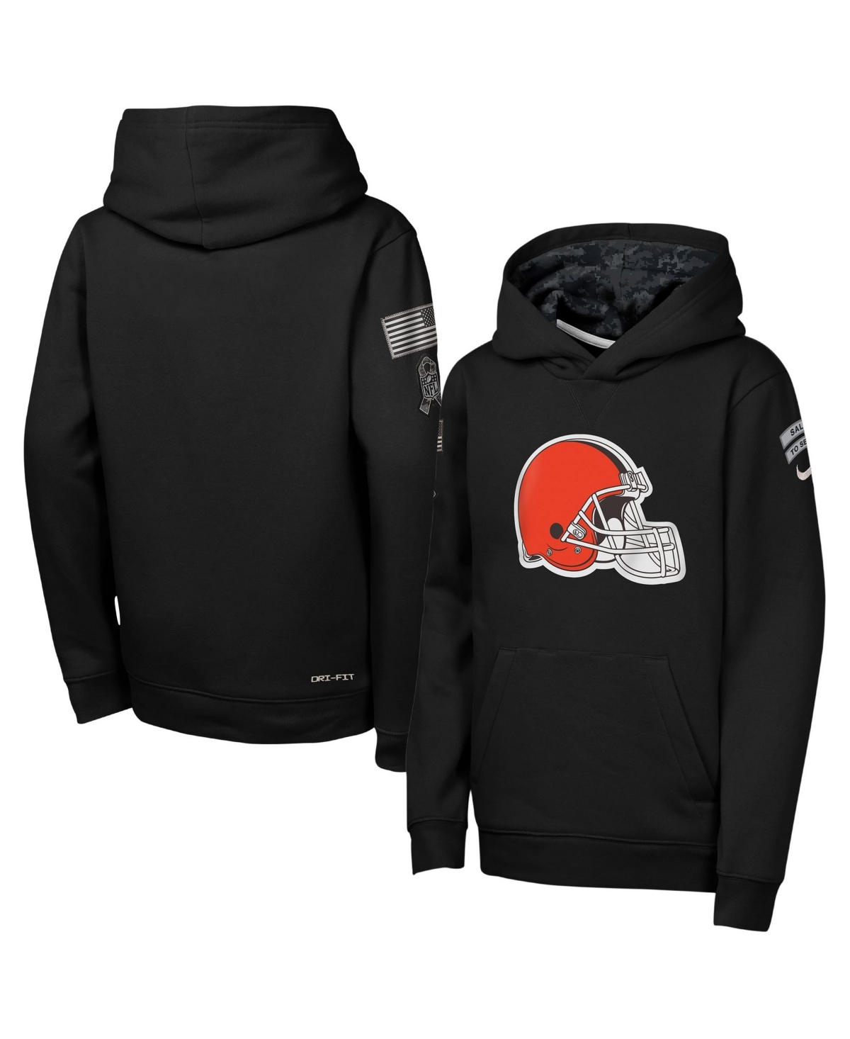 Nike Big Boys' and Girls' Black Cleveland Browns 2026 Salute to Service Club Fleece Pullover Hoodie - Black