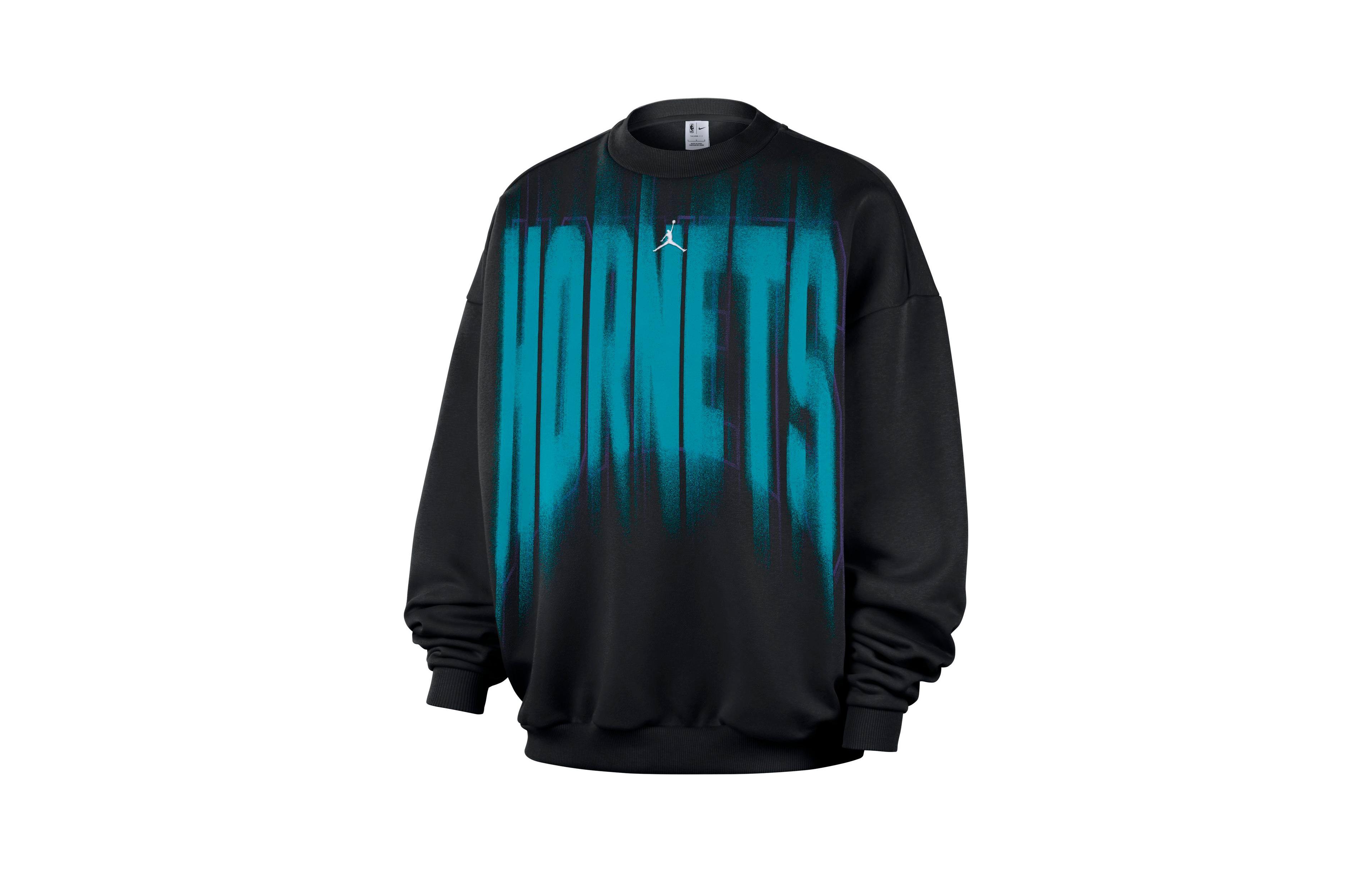 Nike Men's Black, White Charlotte Hornets 2026 Game Theather Fleece Crewneck Sweatshirt