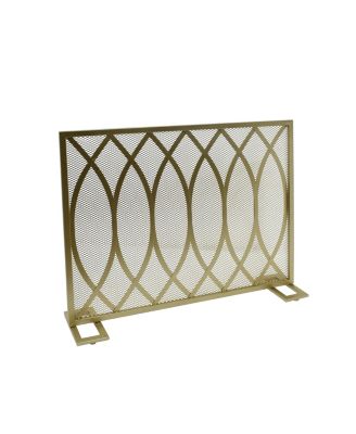 Contemporary Single Panel Fireplace Screen with Iron Frame and Diamond Mesh Design