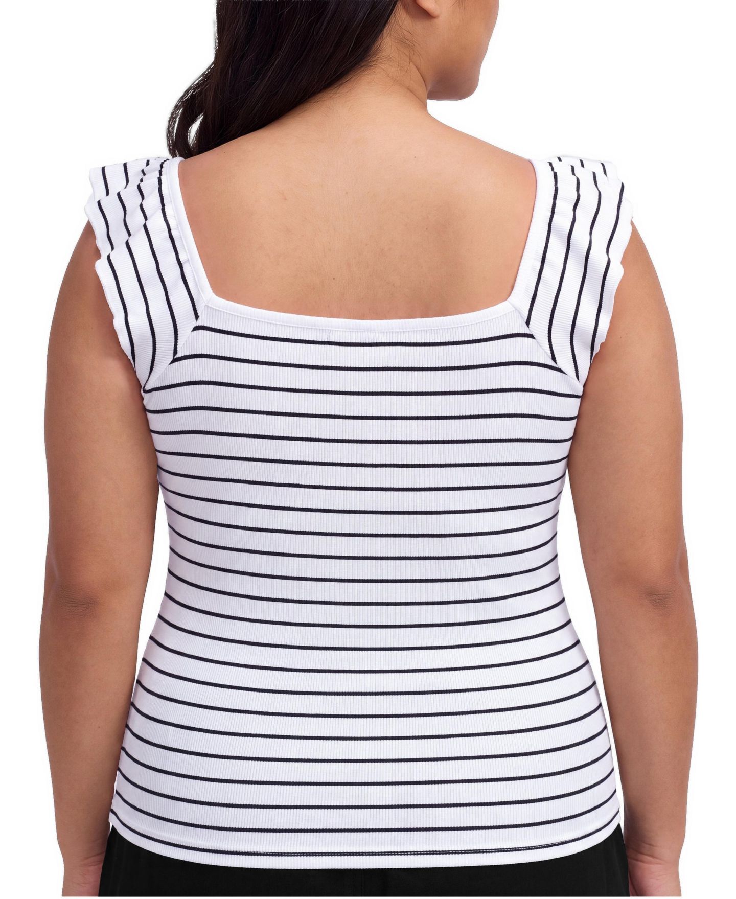 Женский топ Torrid Plus Size Belle Isle Square Neck Flutter-Sleeve Striped, цвет: Полосатый глубокий чёрный — фото 3