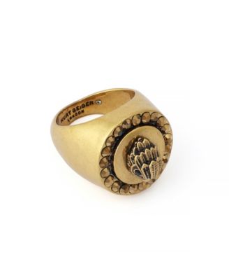 Glass Crystal Antique Gold-Tone Mansion Metal Eagle Signet Ring