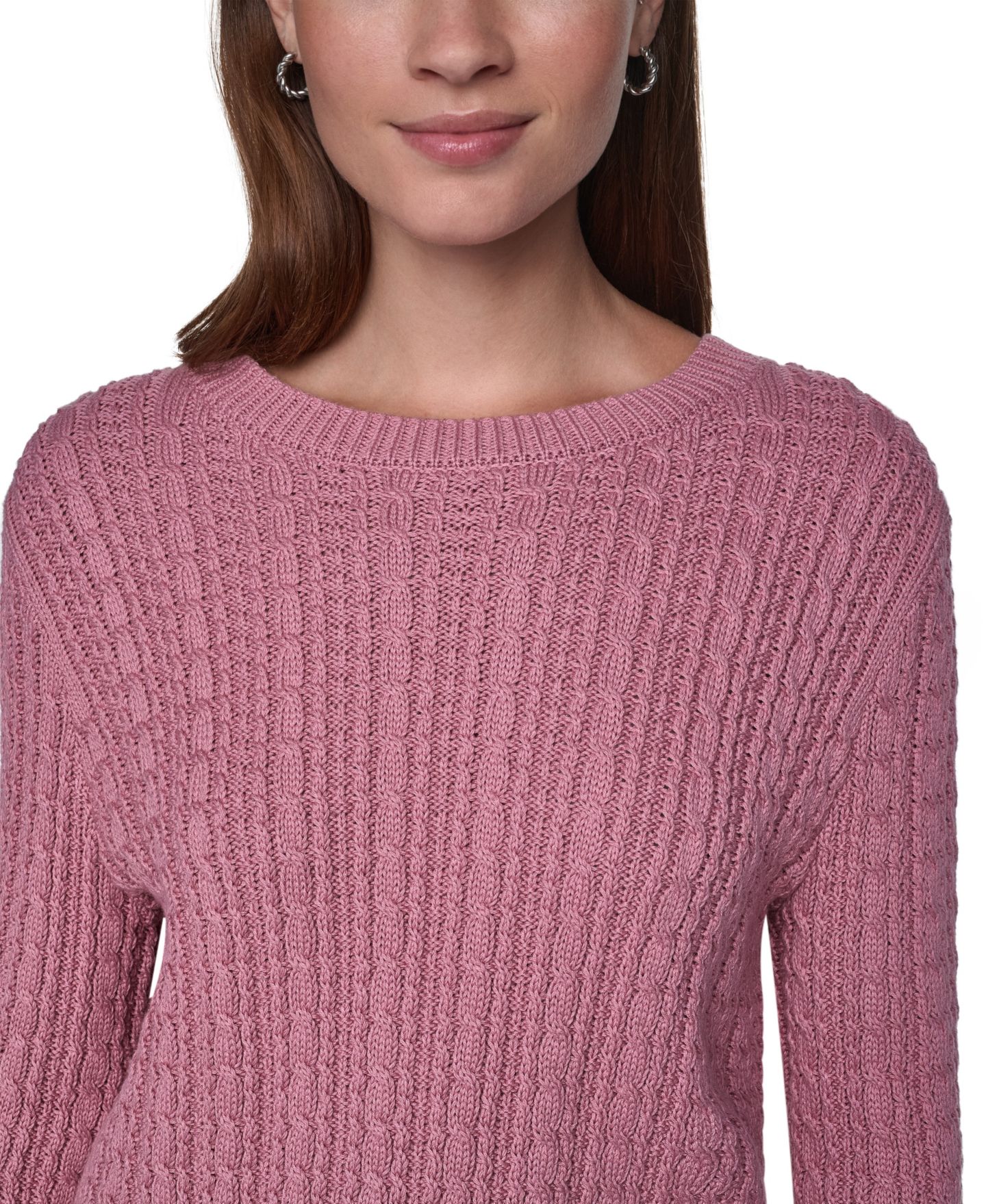 Женский свитер DKNY Jeans Cable-Knit Ruffled-Cuff Pullover, цвет: Чёрный — фото 13