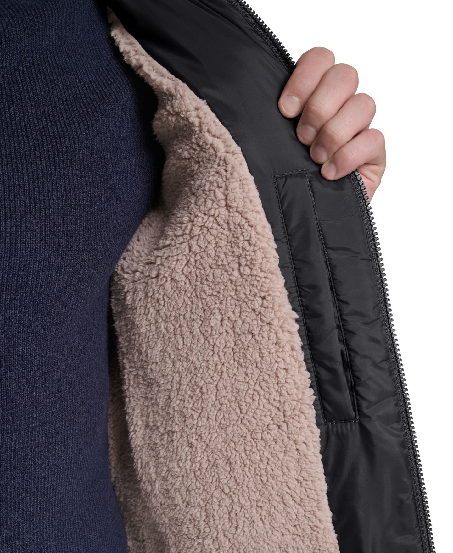 Мужская куртка Cole Haan Quilted Faux Suede-Trim Faux Sherpa-Lined, цвет: Чёрный — фото 5
