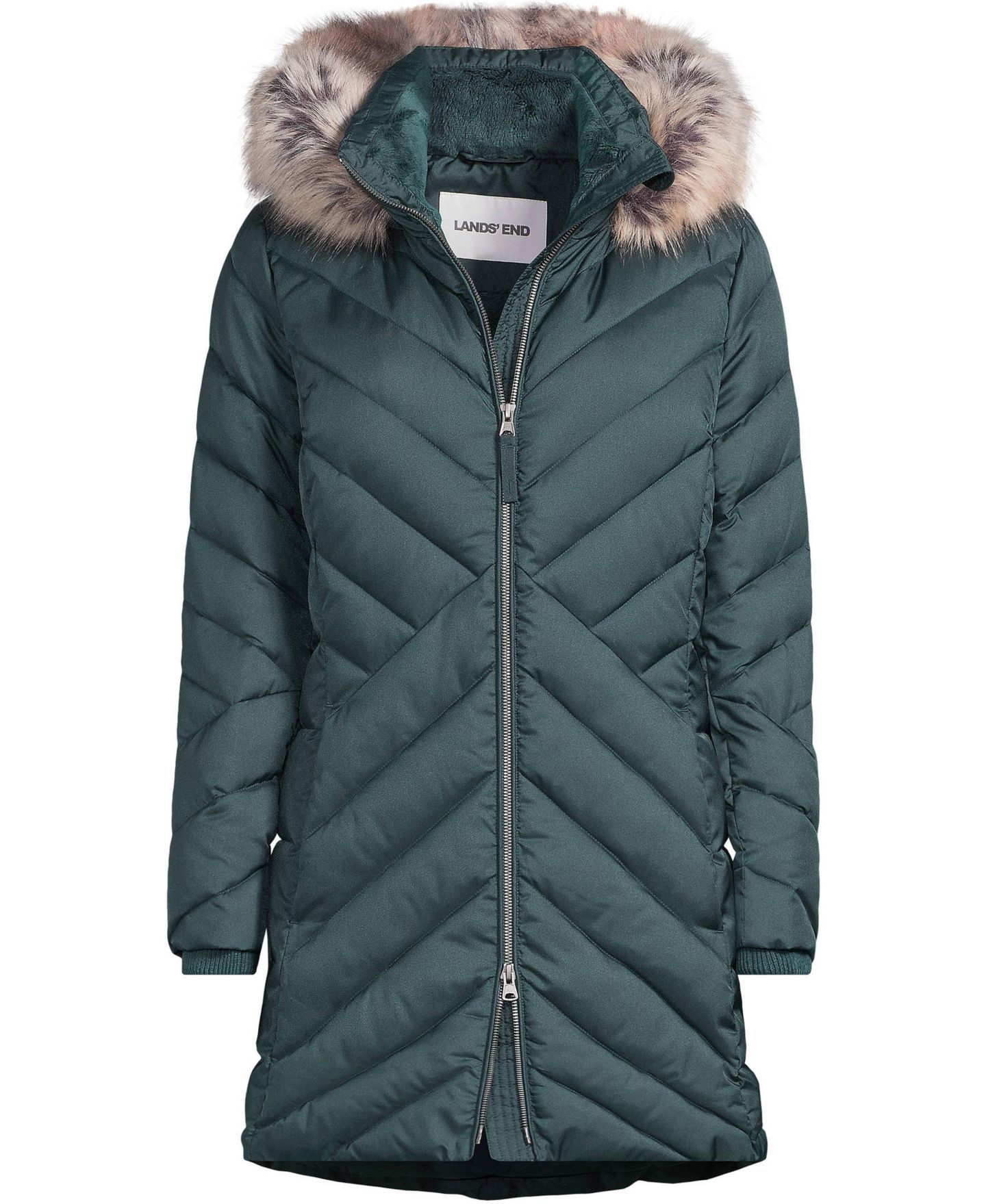 Женское пальто Lands' End FeatherFree Cozy Fleece Lined Winter, цвет: Зелёный — фото 5