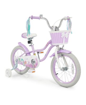 Mermaid Theme 16" Bike with Training Wheels and Basket, Ages 4-7