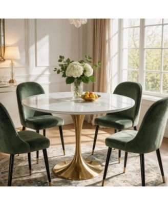 35" Round Dining Table, White Sintered Stone Kitchen Table