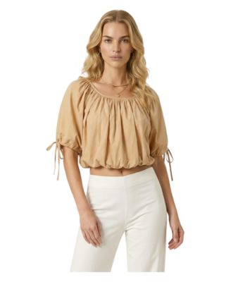Women's Puff-Sleeve Gathered-Neck Top