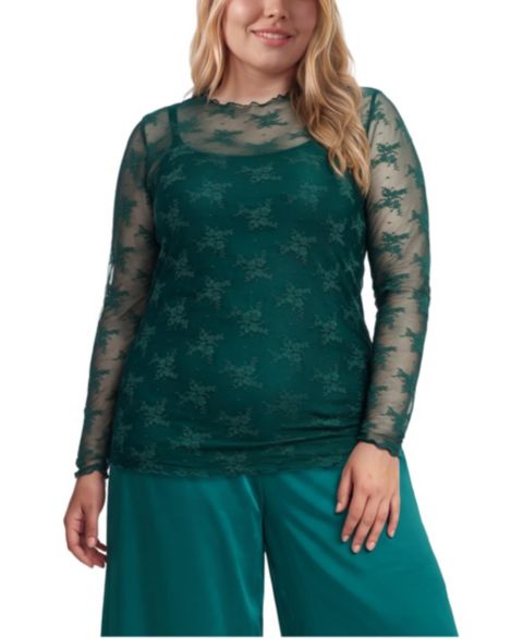 Женский топ Torrid Plus Size Sheer Lace Crew Neck Long Sleeve, цвет: Botanical Garden