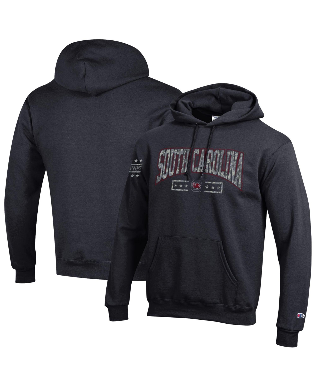 Champion Men's Black South Carolina Gamecocks Operation Hat Trick Camo Script Power blend Fleece Hoodie - Black