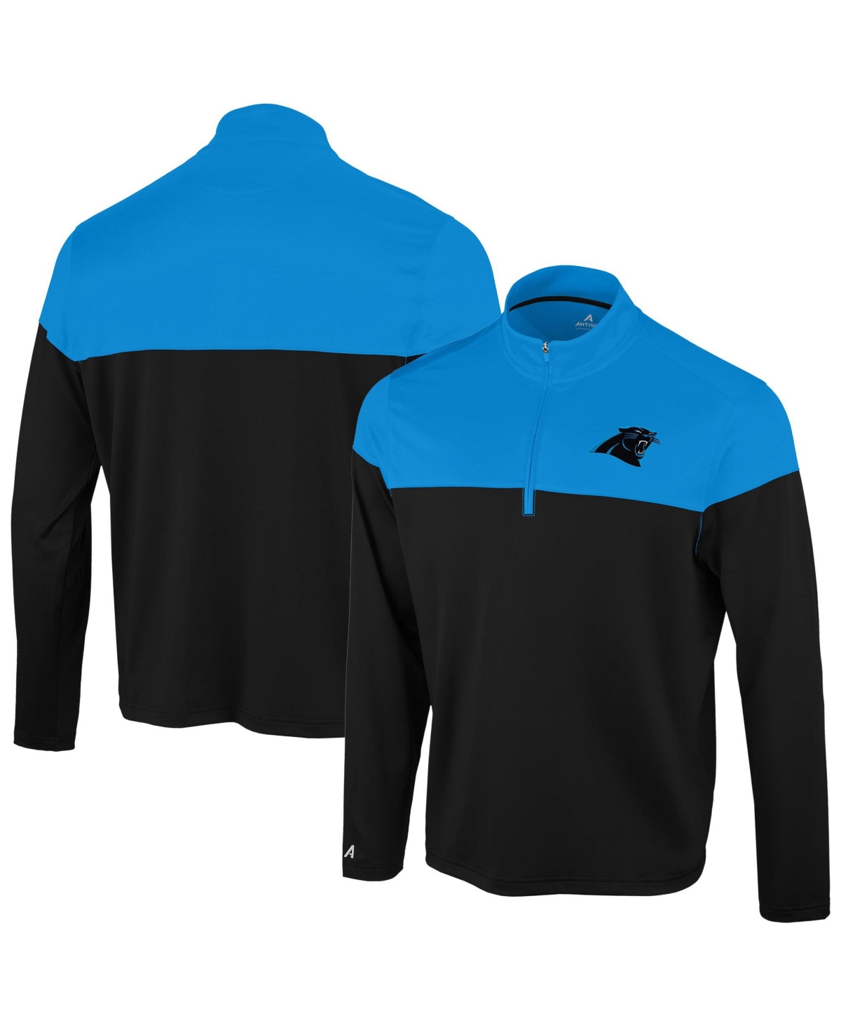 Antigua Men's Black/Blue Carolina Panthers Hinder Quarter-Zip Pullover - Black, Blue