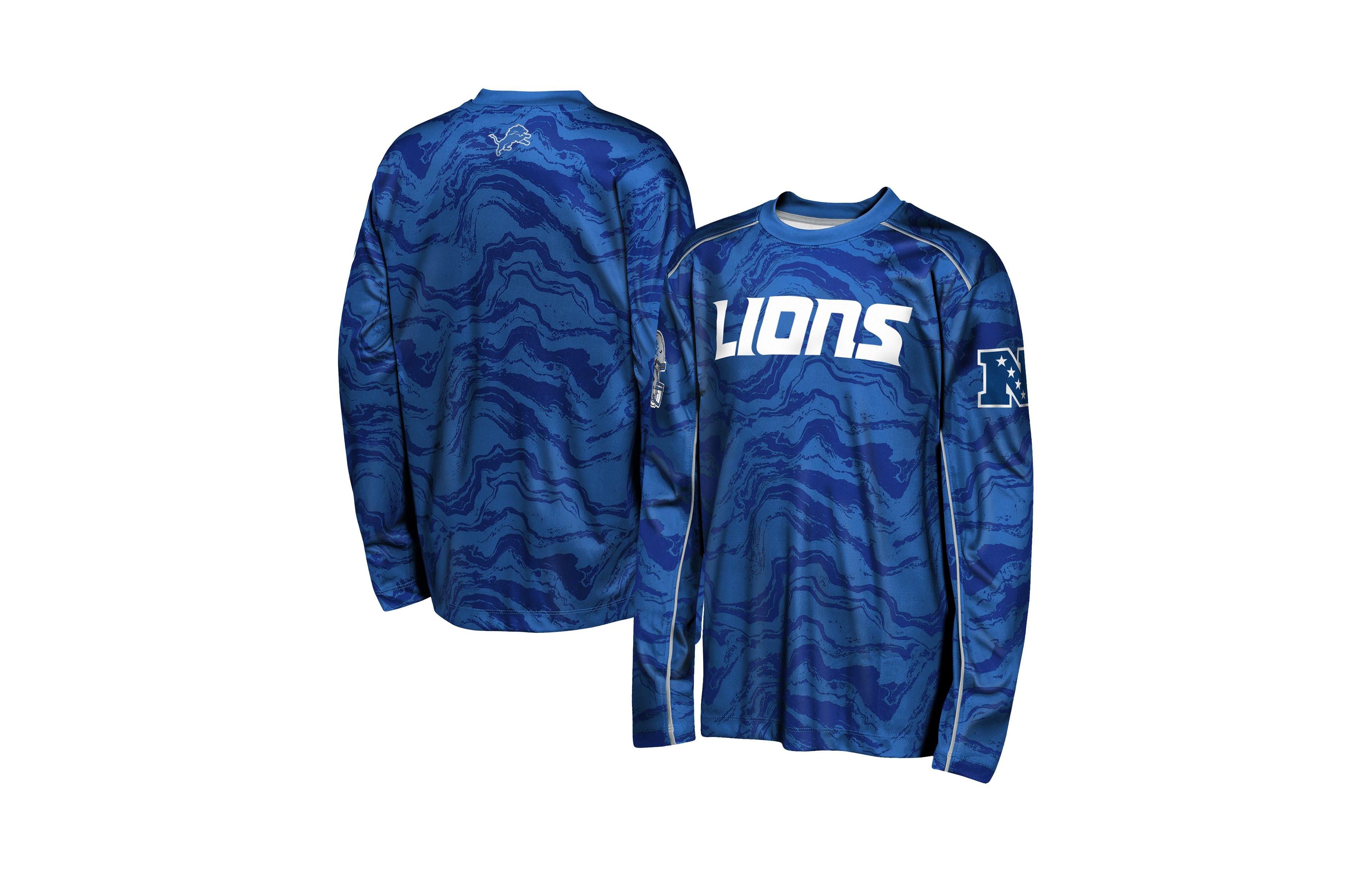 Outerstuff Big Boys' and Girls' Blue Detroit Lions Tailgate Performance Long-Sleeves T-Shirt