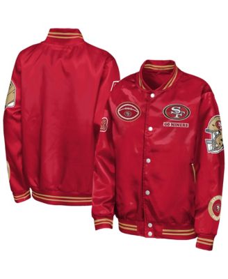 Big Boys' and Girls' Scarlet San Francisco 49ers Grid Runner Satin Patch Varsity Jacket