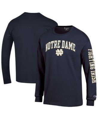 Men's Navy Notre Dame Fighting Irish Arch Over Logo 2-Hit Long-Sleeves T-Shirt