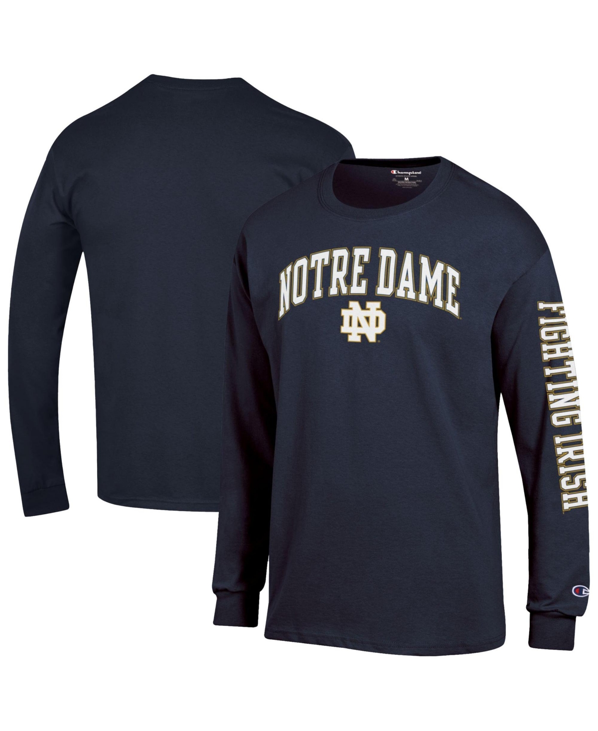 Champion Men's Navy Notre Dame Fighting Irish Arch Over Logo 2-Hit Long-Sleeves T-Shirt - Navy