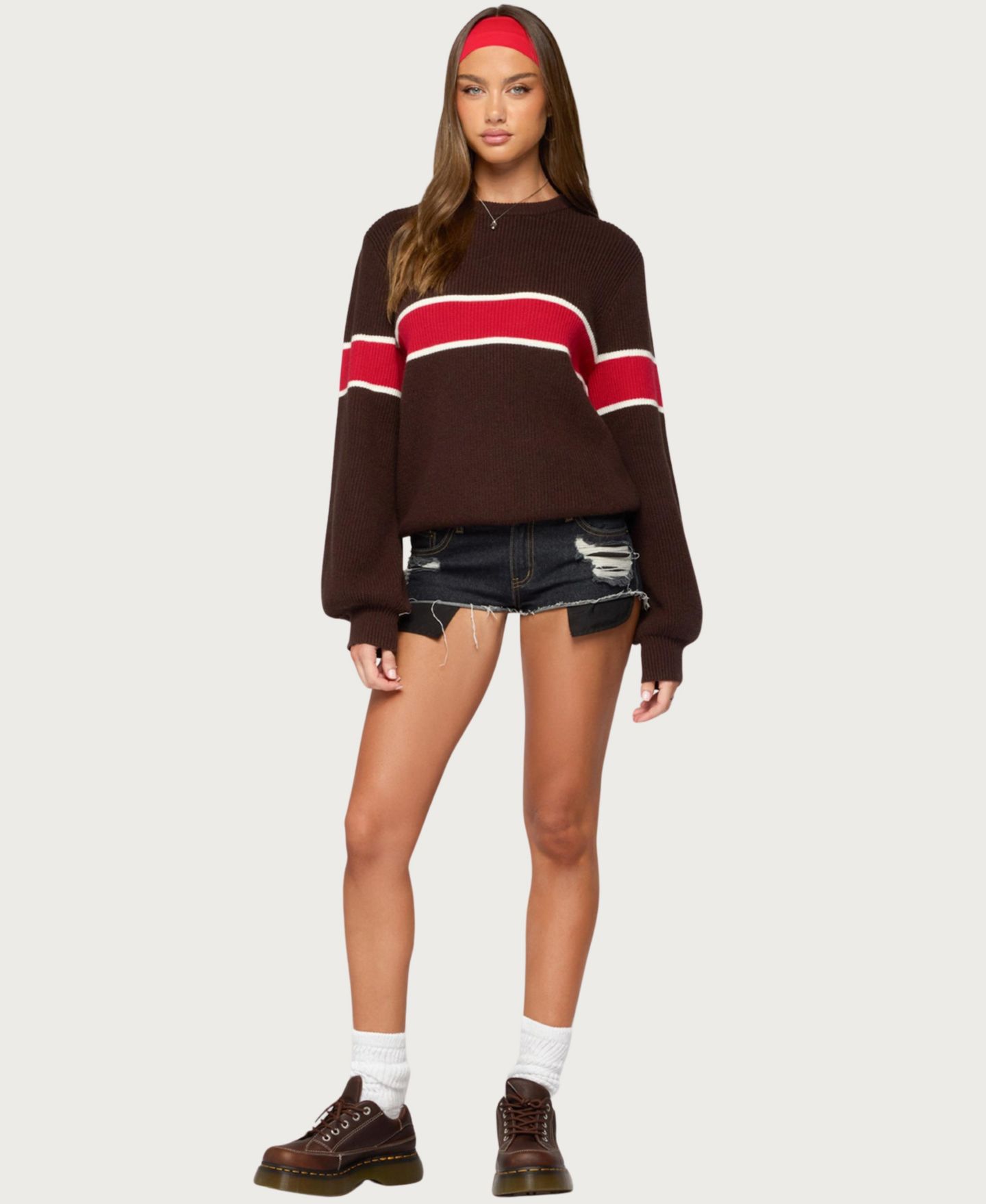 Женский свитер Edikted Nautical Striped Oversized, цвет: Коричневый — фото 3