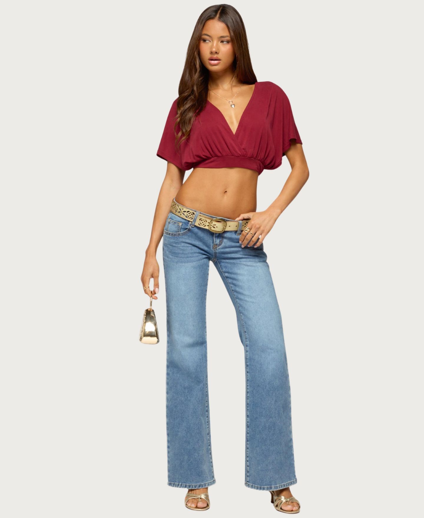 Женский топ Edikted Candela V Neck Crop, цвет: Бордовый — фото 5