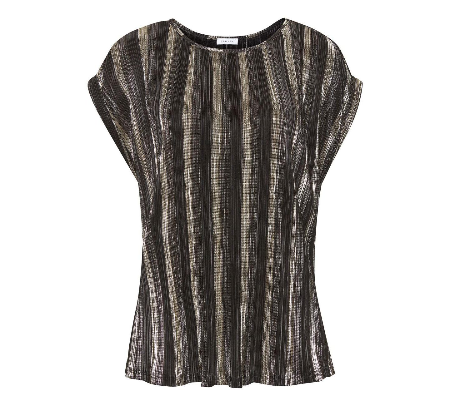 Женский топ Lascana Metallic Pleated Dolman-Sleeve Crewneck, цвет: Чёрный / Золотой — фото 5