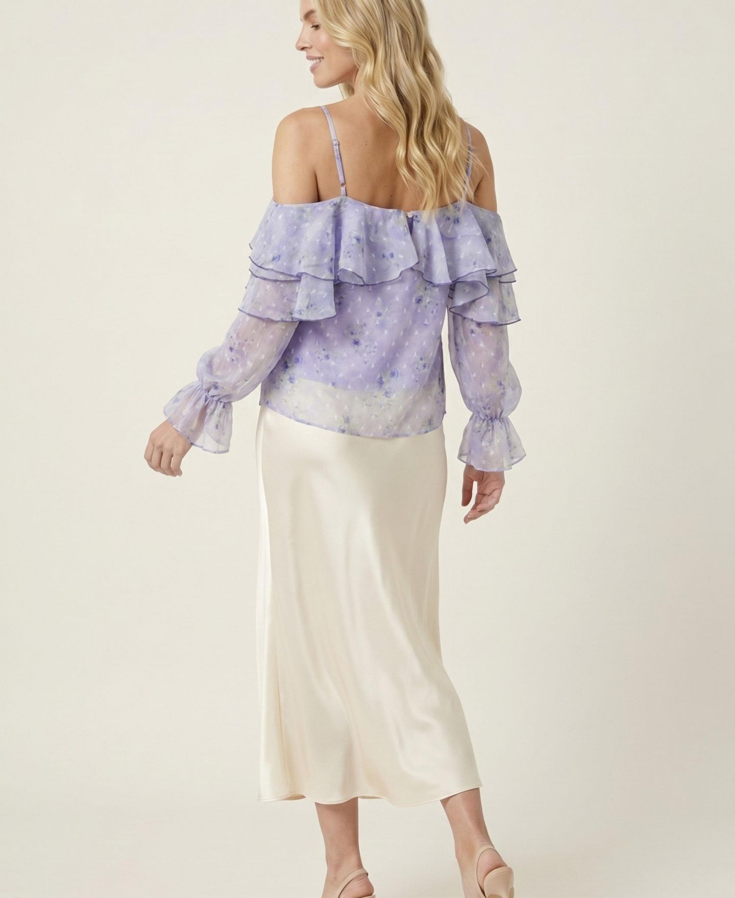 Женская блузка Modenaire Off-the-Shoulder Long-Sleeve Floral-Print, цвет: Лавандовый — фото 6