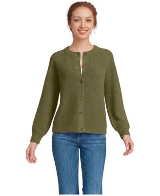 Women's Fuzzy Shaker Crewneck Cardigan with Raglan Sleeves