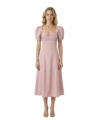 Women's Puff Sleeve Fit-and-Flare Midi Dress