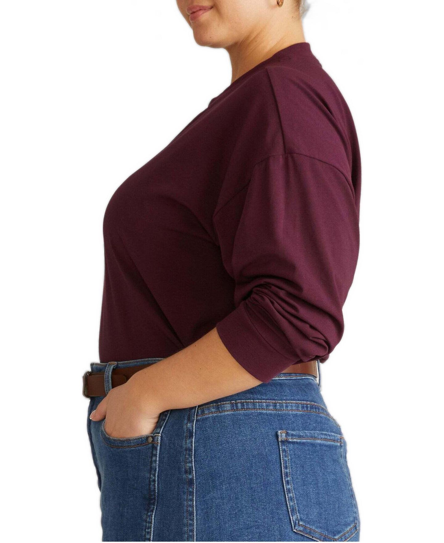 Женская футболка Universal Standard Plus Size Long-Sleeve Drop-Shoulder Crewneck, цвет: Acai — фото 2