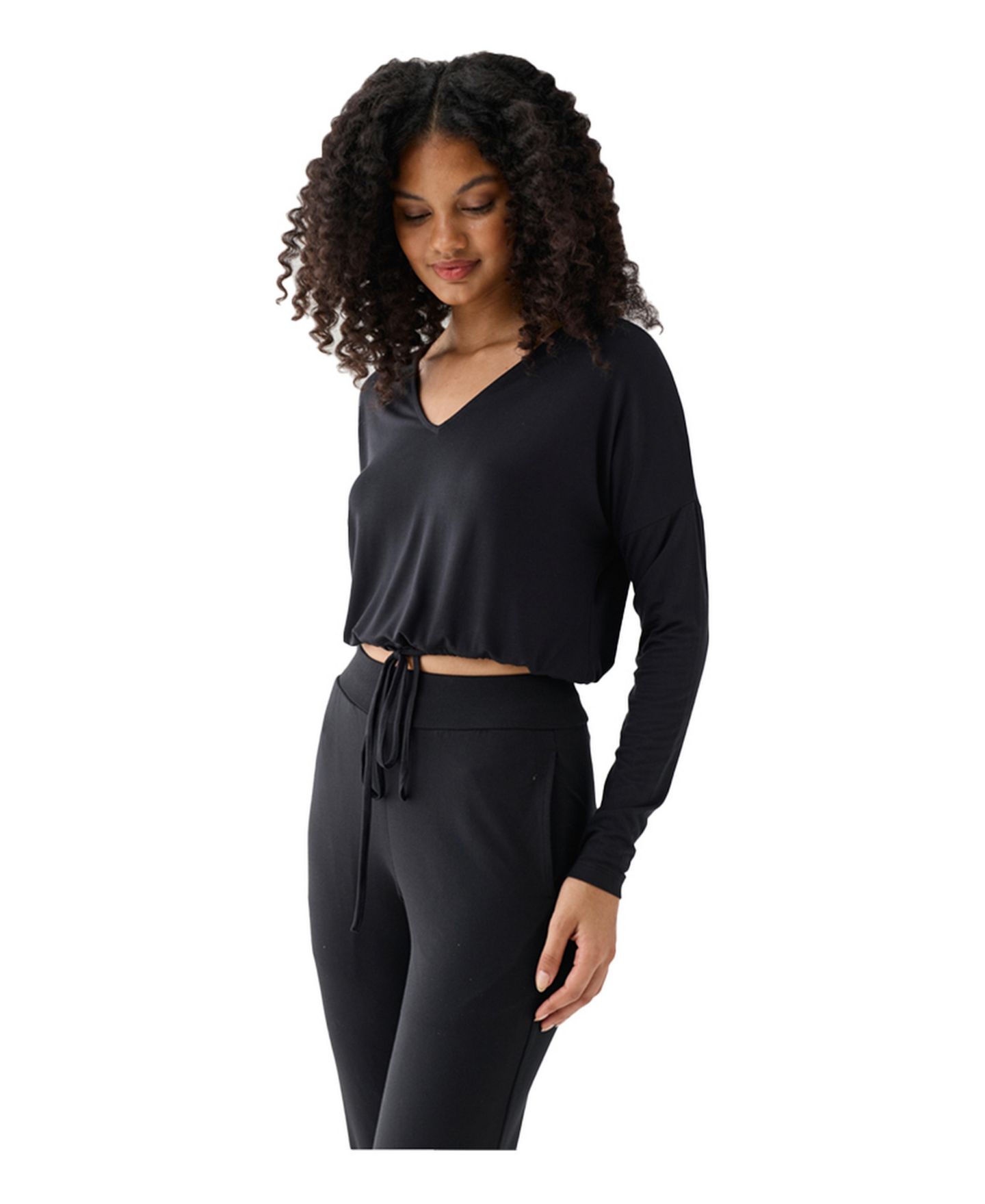 Женский топ Reistor The Modal Long-Sleeve V-Neck Tie-Front Crop, цвет: Чёрный — фото 5