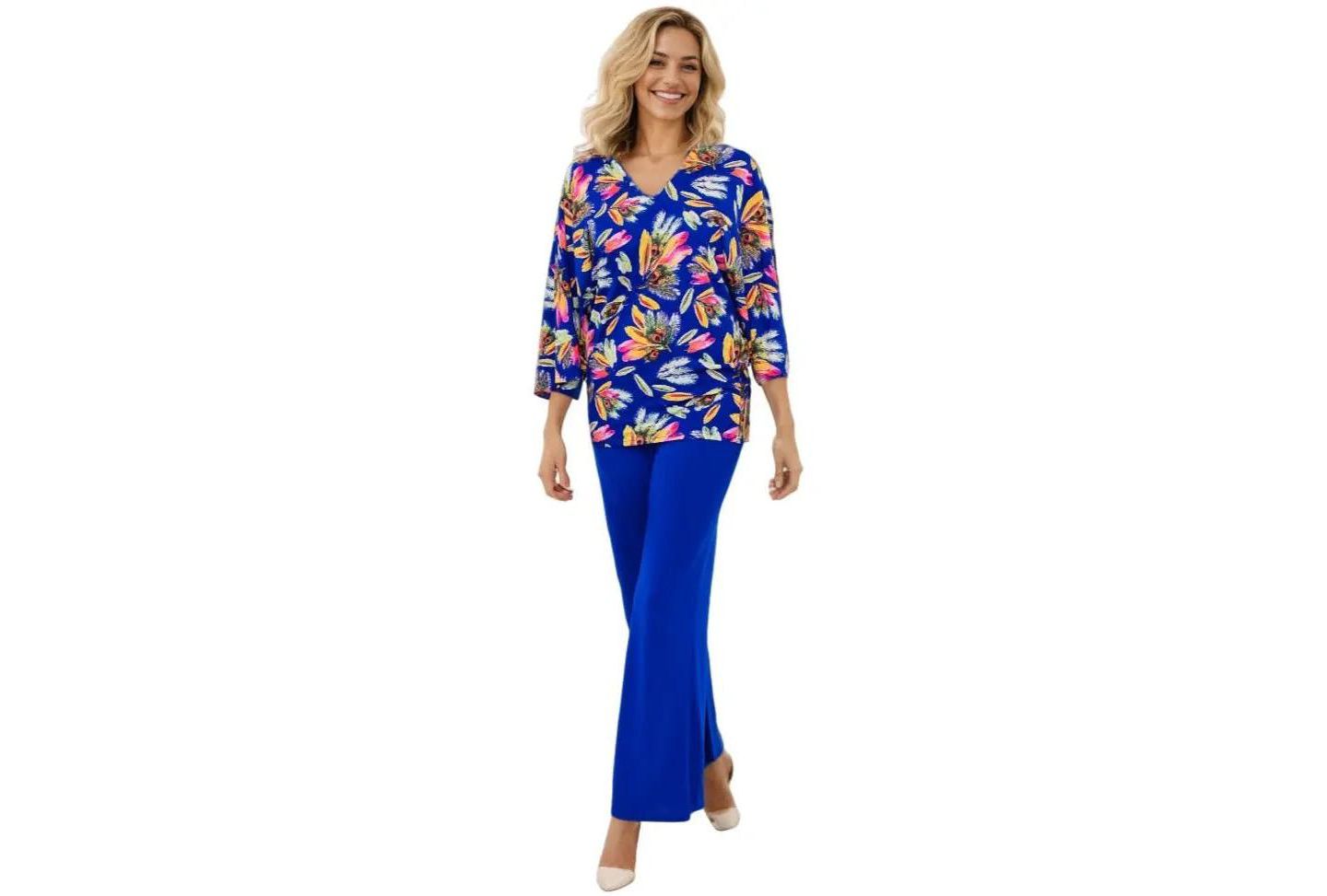 Женский топ La Moda Clothing Medallion-Print Bell-Sleeve V-Neck Tunic Top, цвет: Тёмно-синий с принтом — фото 10