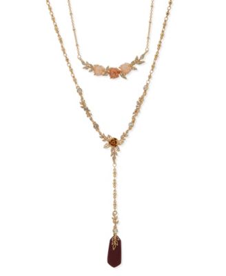 Multi-Stone Flower Layered Lariat Necklace