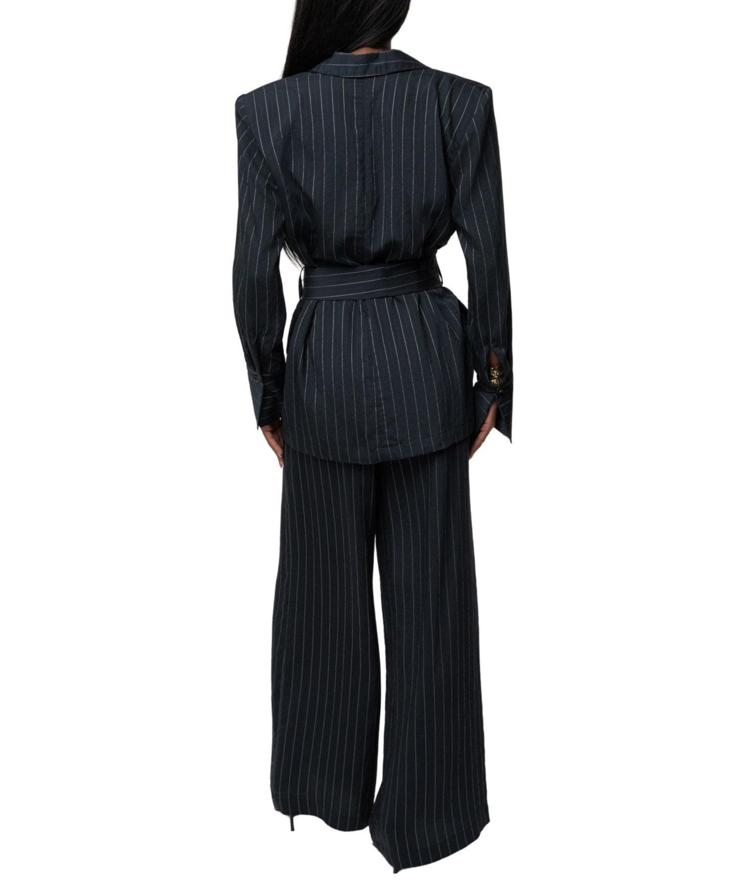 Женские брюки JLUXLABEL Social Club Pinstripe Wide-Leg, цвет: Чёрный — фото 8