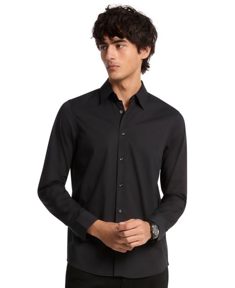 Мужская рубашка Michael Kors Long-Sleeve Stretch Button-Front Solid, цвет: Чёрный