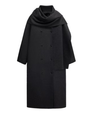 Women's Detachable Scarf Wool-Blend Coat