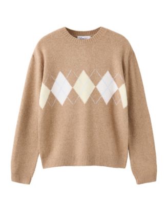 Women's Diamond-Pattern Long-Sleeve Crewneck Sweater