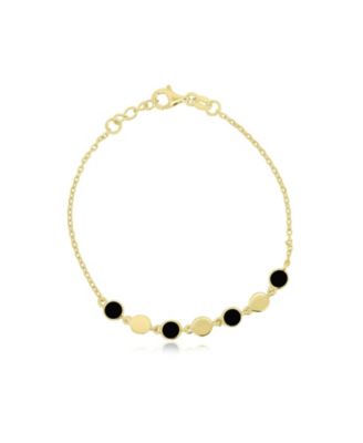 Onyx Alternating Bubble Disc Adjustable Bracelet in 14k Gold-Plated Sterling Silver