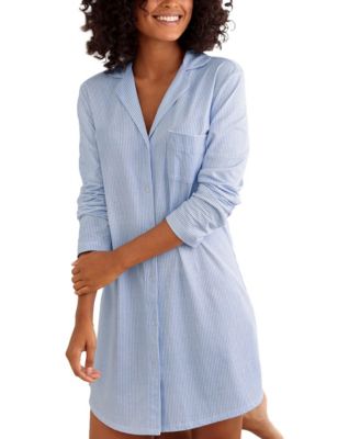 Women's Striped Button-Front Short-Sleeve Sleep Shirt