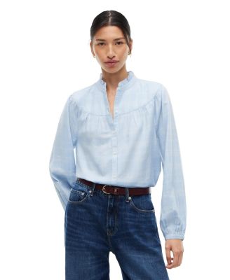 Women's Flannel Mock Neck Plaid Button-Front Long-Sleeve Shirt