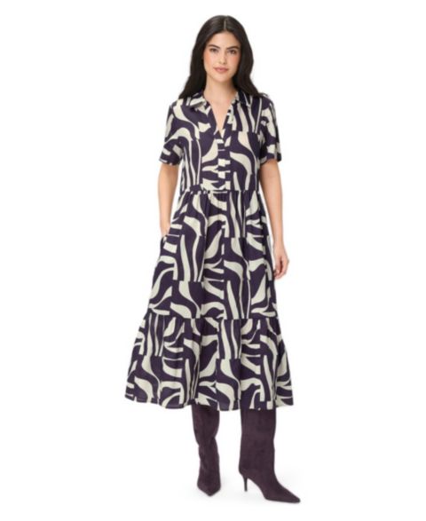 Женское платье Olsen Zebra Splice Tiered Short-Sleeve Shirt Dress