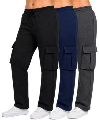 Women's Loose Fit Open Bottom Velcro Cargo Pockets Fleece Jogger Sweatpants 3 Pack